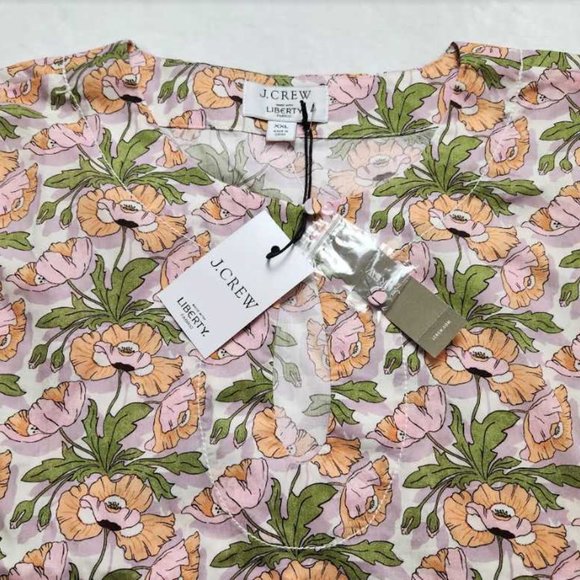 Women's XL J Crew keyhole popover top in Liberty Butterfield poppy shirt - Picture 6 of 11